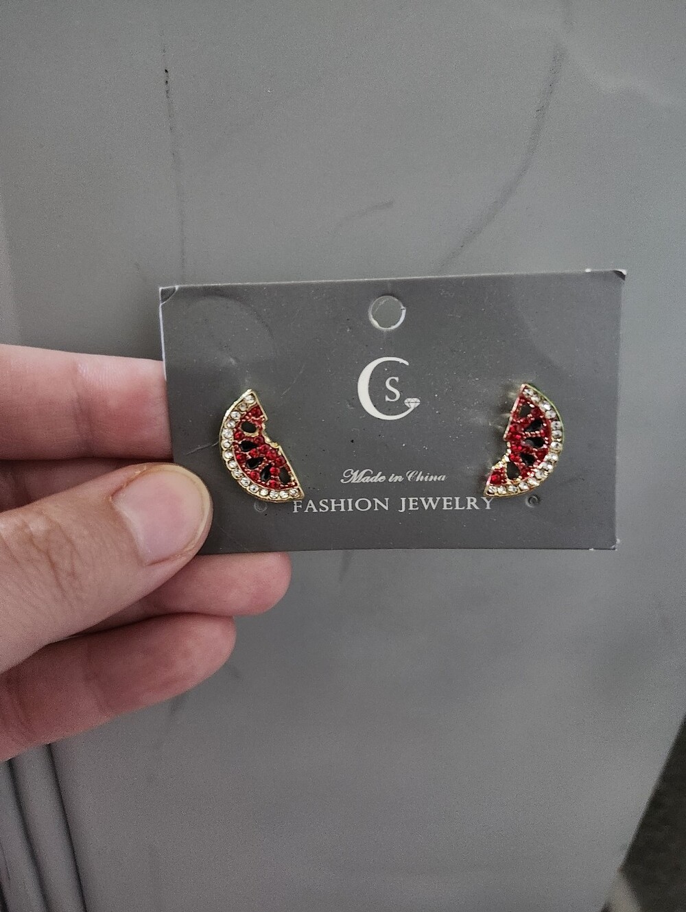 CS Red Crystal Crescent Stud Earrings - Fashion Jewelry
